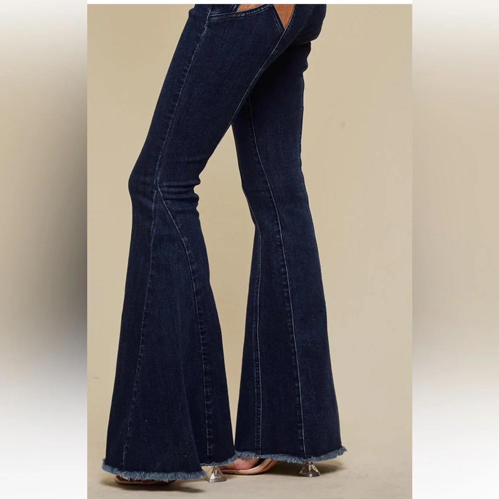 BAELEVY NWT faux dude star flare pants -blue/tan -large - Picture 4 of 10